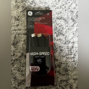 NIB GE High-Speed HDMI Cable 4ft Black Designed for HDTV 1080p Compatible